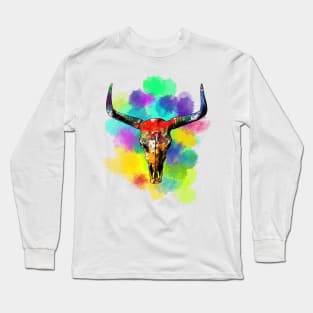 Watercolor Bull Skull Long Sleeve T-Shirt